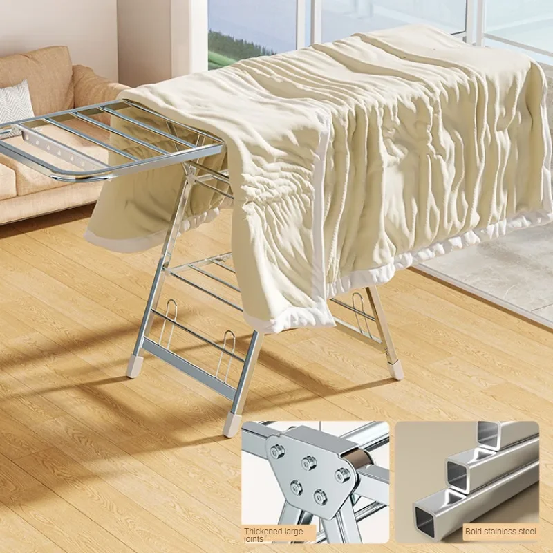 Stainless Steel Folding Drying Rack Balcony Floor Multi-functional Drying Rack Outdoor Wing Folding Clothesline