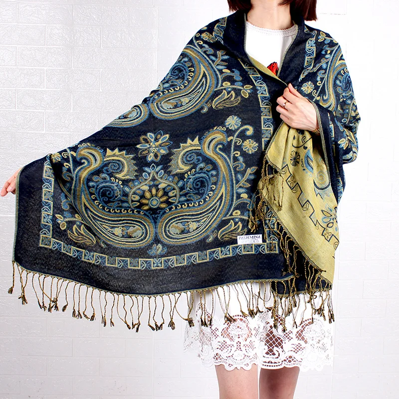 Pashmina Silk Viscose Cashmere Blended Paisley Stole Scarf Shawl Tassel Stylish Large Long Light Weight Luxury For Women