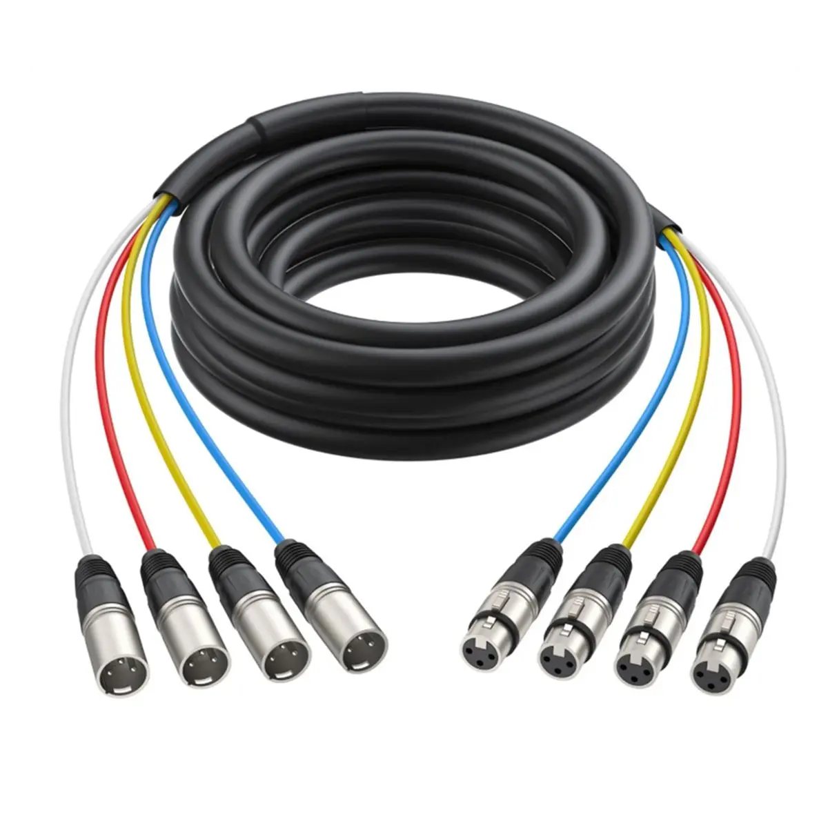 AT42 4 Channel XLR Snake Cable Male to Female 2m with Color-Marked Connectors for Microphone Professional Stage Studio Live