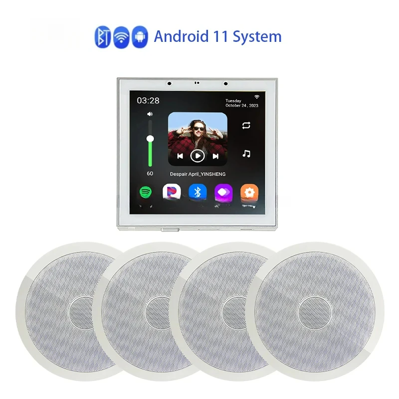 

4-дюймовый Tuya Smart Wall Android 11 WiFi Alexa Control Удаленный домашний усилитель Фон Музыка Аудио Усилитель
