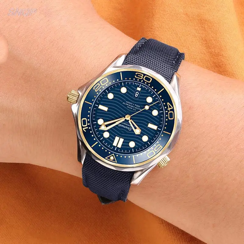 20mm 22mm Strap for Omega Seamaster 300 Genuine Leather Nylon Canvas Wrist Bracelet for Rolex Water Ghost Curved End Watch Band