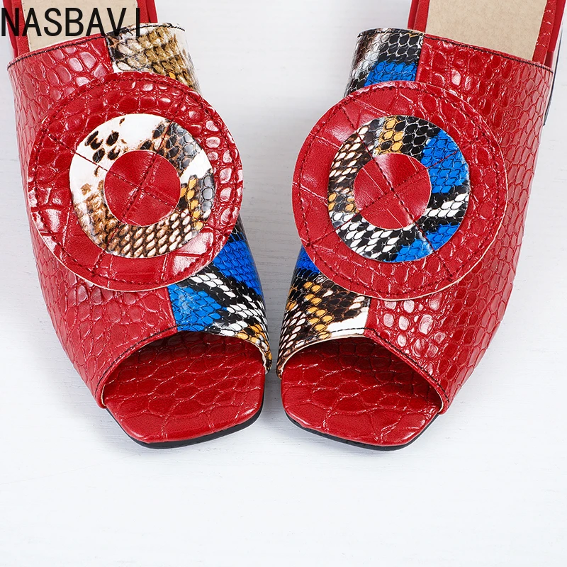 

NASBAVI 2025 New Women's Out Cool Slippers PU Leather Covered Square Toe Casual Slip on Outdoor Summer Slides Footwear Big Size