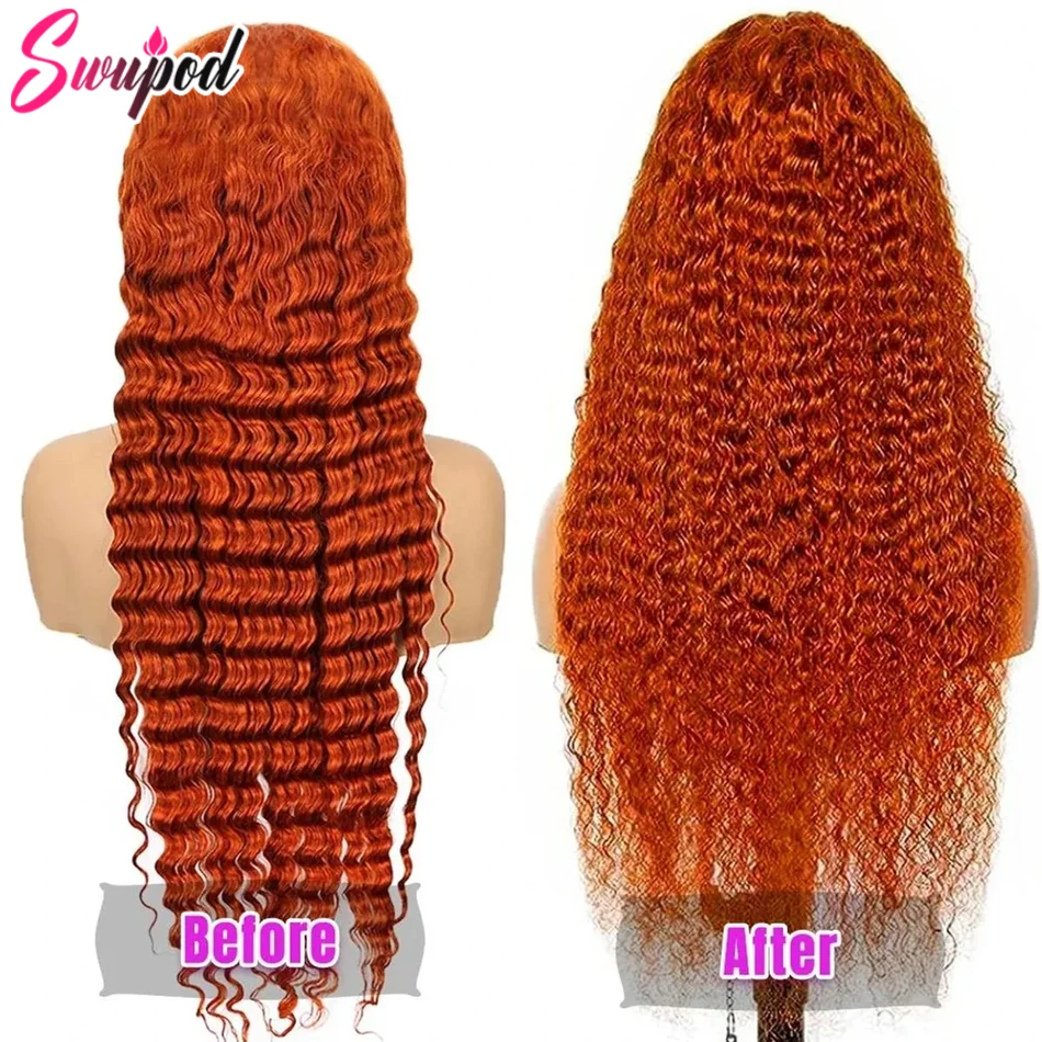 Swupod 13x4 13x6 200 densità trasparente HD parrucca anteriore del merletto per le donne onda profonda Remy capelli umani zenzero colore arancione