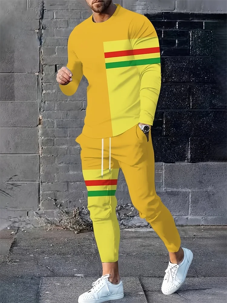 

Spring And Fall Long Sleeve Pant Sets Red And Blue Striped Print Men Set Everyday Fashion Long Sleeve Jogger 2 Piece Suits﻿﻿