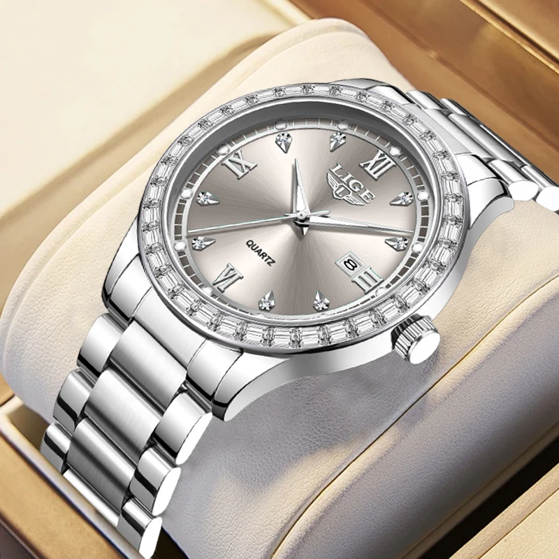 

LIGE Top Brand Luxury Quartz Watches Male Fashion Business Classic Stainless Steel Wristwatches Auto Date Diamond Dial Man Watch