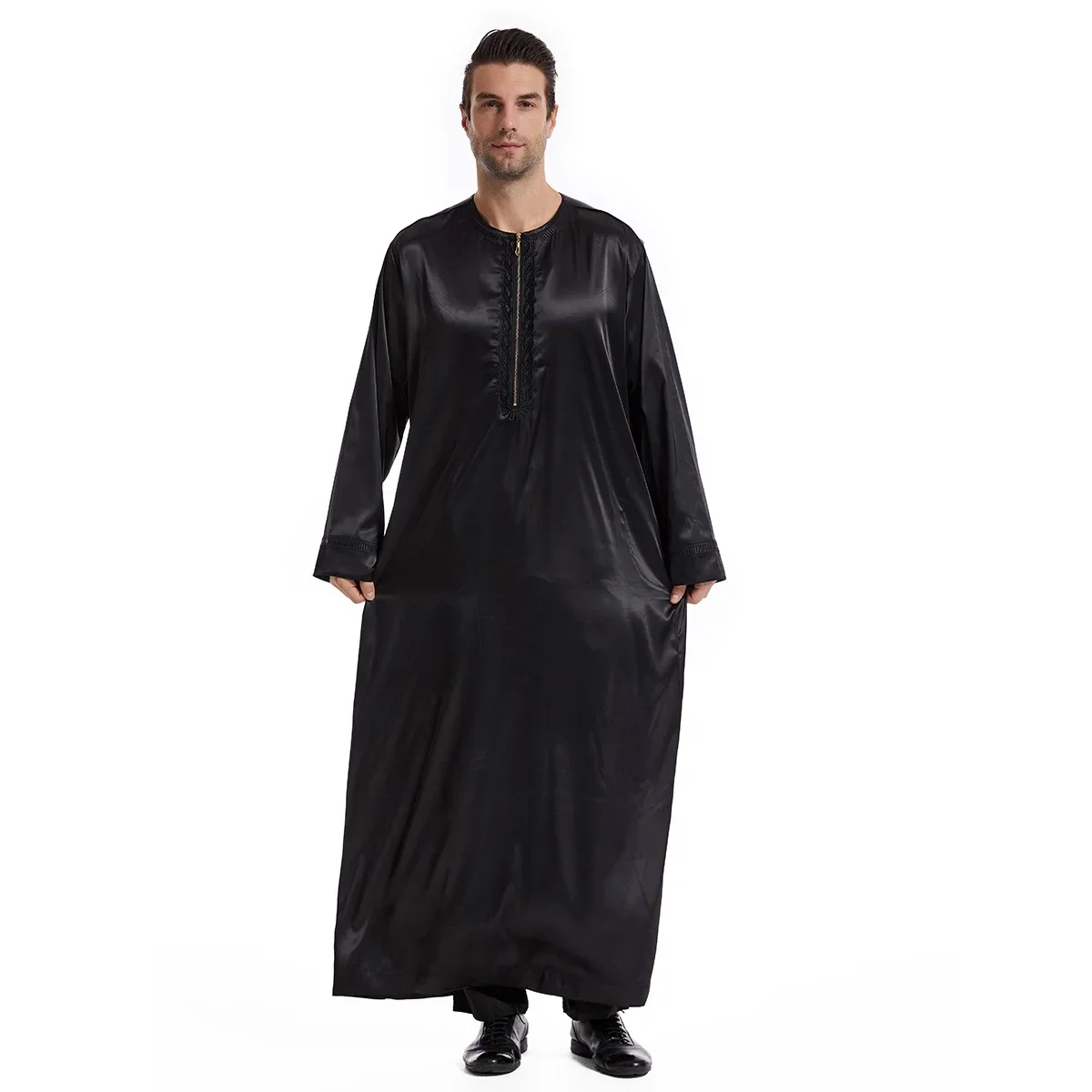 Men Jubba Thobe Long Sleeve Kaftan Arabic Abaya Dubai Eid Prayer Garment Turkey Ramadan Long Robe 2024 Muslim Fashion Clothing