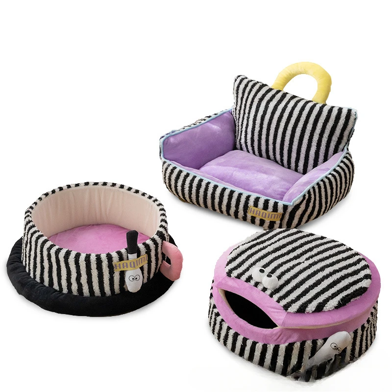 Pet cat litter kennel striped three-piece cat house cat bed sofa pet litter pet supplies