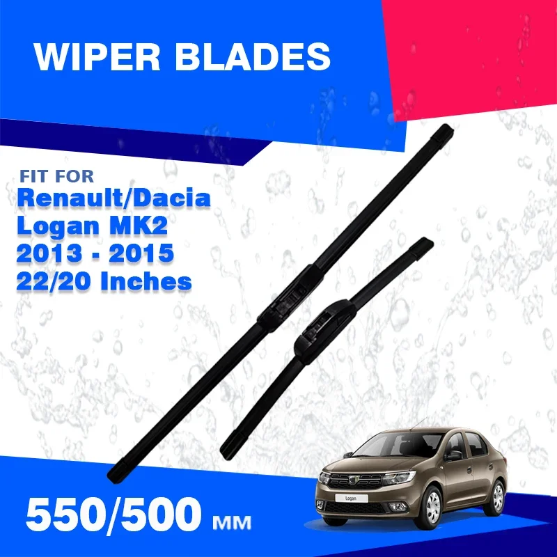 

For Renault Dacia Logan 2 MK2 2012 - 2015 Front Windshield Wiper Blades Window Windscreen Brushes 22"+20" Refills Accessories