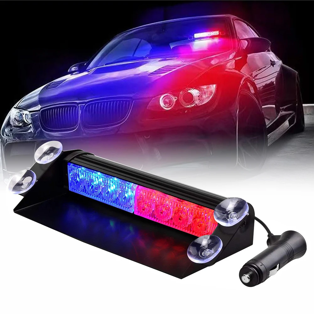 8 LED Red Blue Car Emergency Strobe Light Vehicle Windshield Warning lights 3 Flashing Mode Police light Beacon Signal lamp 12V