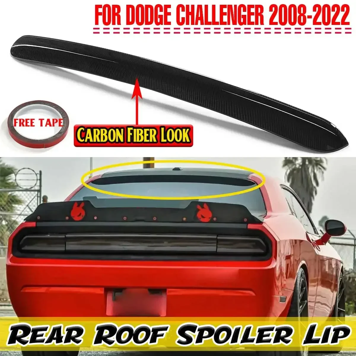 

Car Rear Roof Spoiler Lip Carbon Fiber Look For DODGE Challenger 2008-2022 Rear Trunk Roof Lip Spoiler Wing