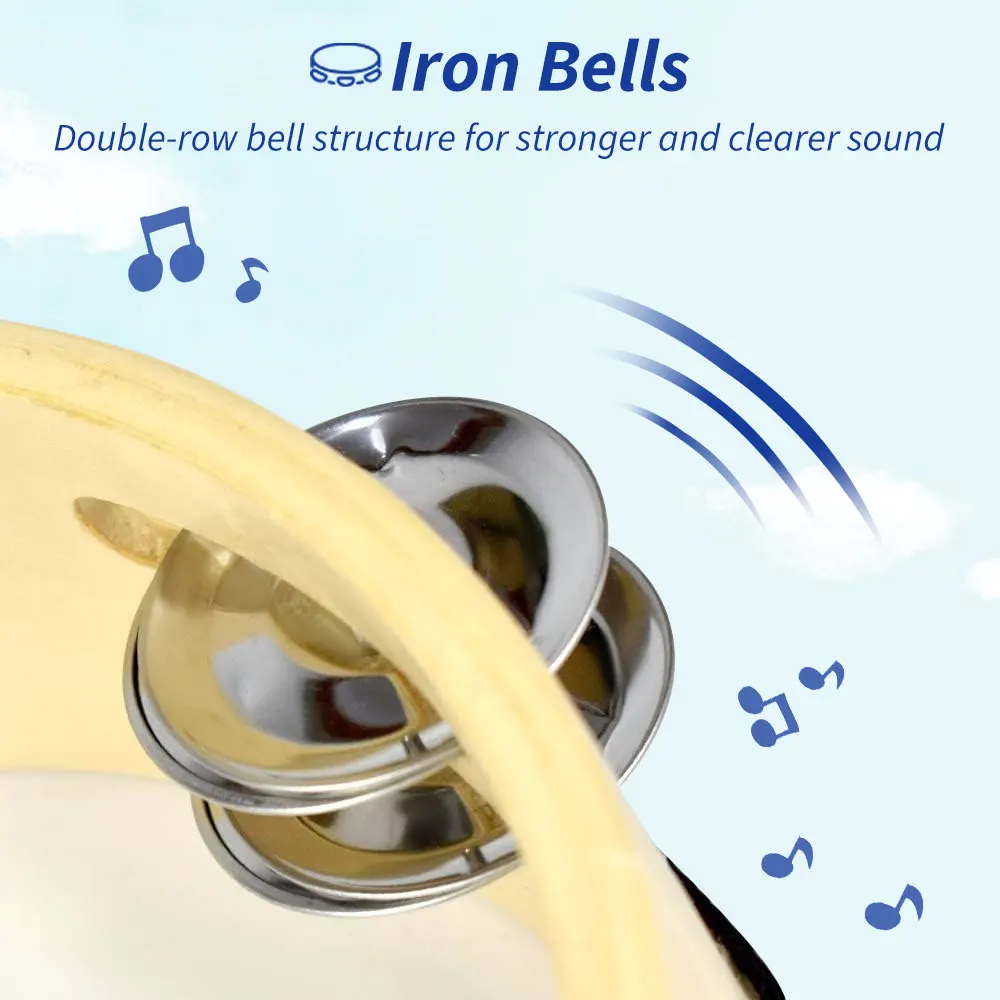 Бубен 8 дюймов 10-дюймовый ручной деревянный бубен металлические джинглы музыкальный инструмент ритм ударный бубен