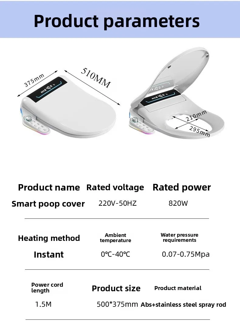 Smart Toilet Seat Cover with Handle Auto Flip Voice Control Instant Heating Electric Wash Dry Heated Seat