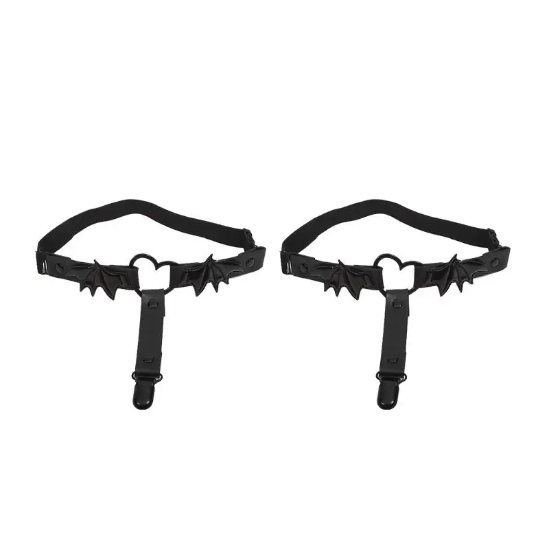 Klip Paha Kulit PU Punk Klip Kaus Kaki Lingkaran Kaki Pita Elastis Seksi Klip Kaus Kaki Suspender Lingkaran Kaki Panggung Sayap untuk Wanita