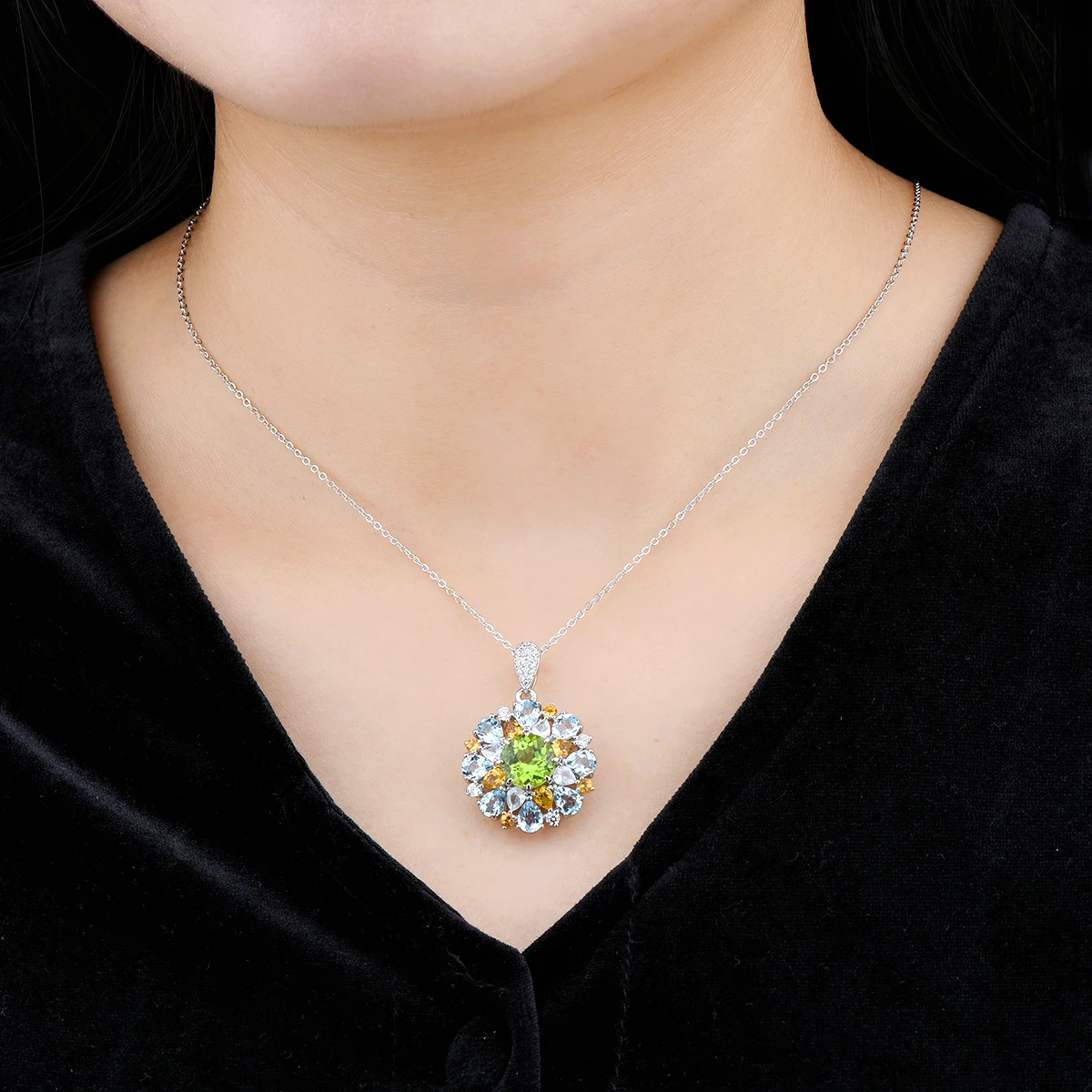 

Natural Peridot Topaz Sterling Silver Pendant 6.2 Carats Genuine Gemstone Citrine Multicolor Original Design Anniversary Gifts
