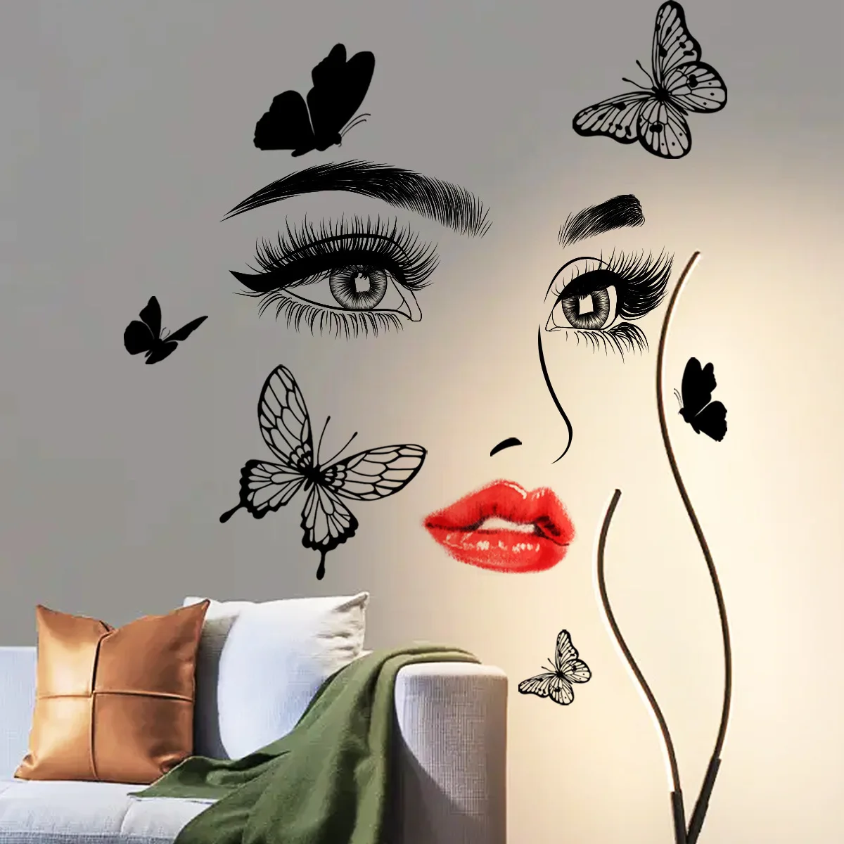 3d red lip girl wall sticker home decoration self adhesive buttterfly with eye salon wall art decal sticker