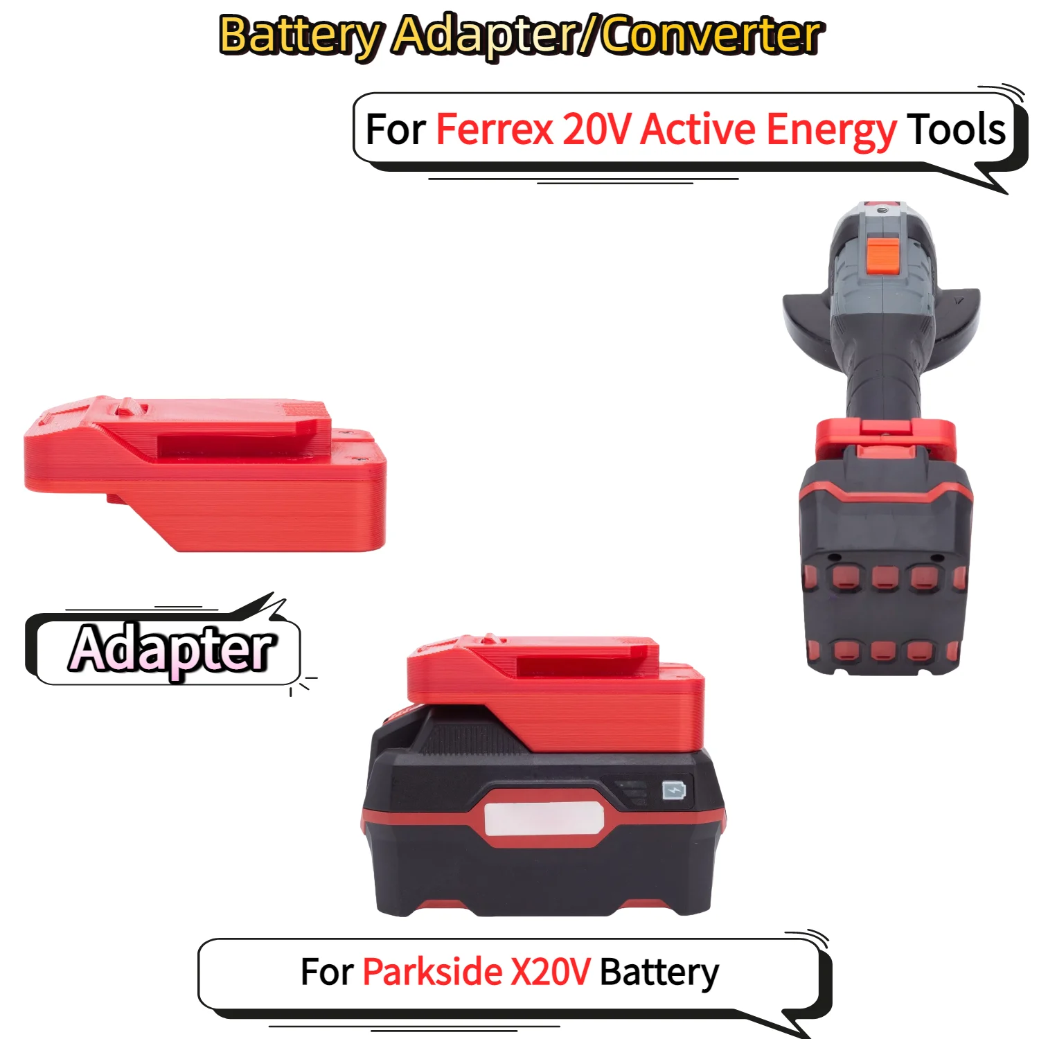 

Адаптер/конвертер для аккумулятора Parkside X20V TEAM Li-ion, совместимый с электроинструментами Ferrex 20V Active Energy (только адаптер)