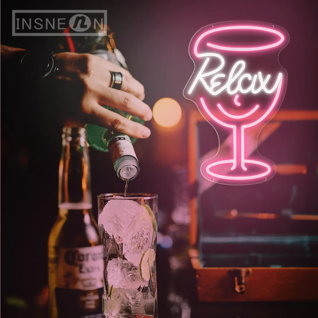 Relax Neon lights Wine Glass LED Signboards For Bars Party Restaurant Bistro Club Drinks Bar Accessories Room Wall Decoration