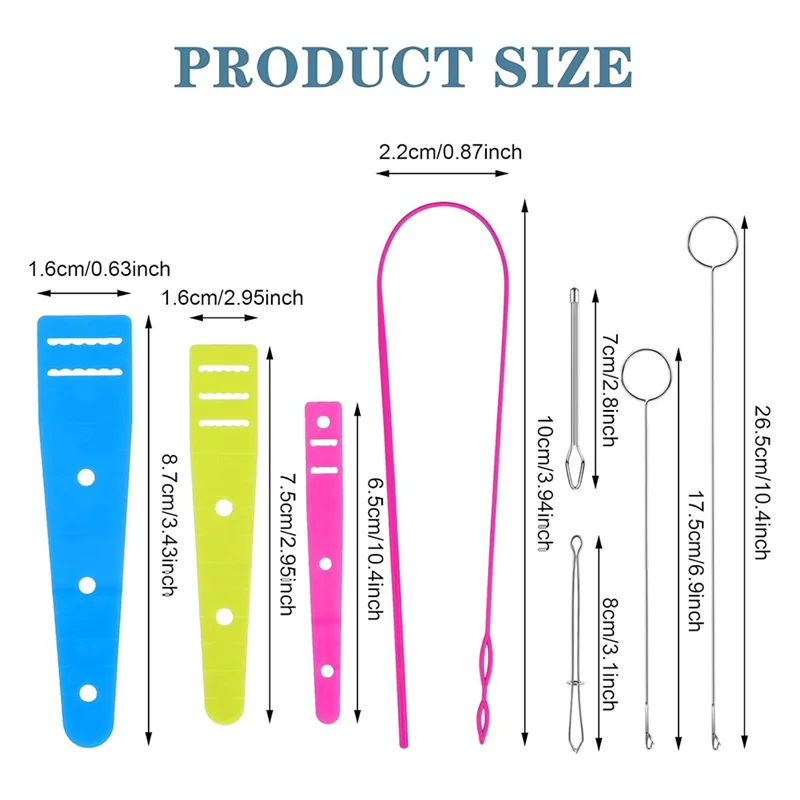 HHTL 8 Pcs Flexible Drawstring Threader Tool Set Sewing Loop Turner For Jackets, Coats, Pants, Hoodies & Sweaters