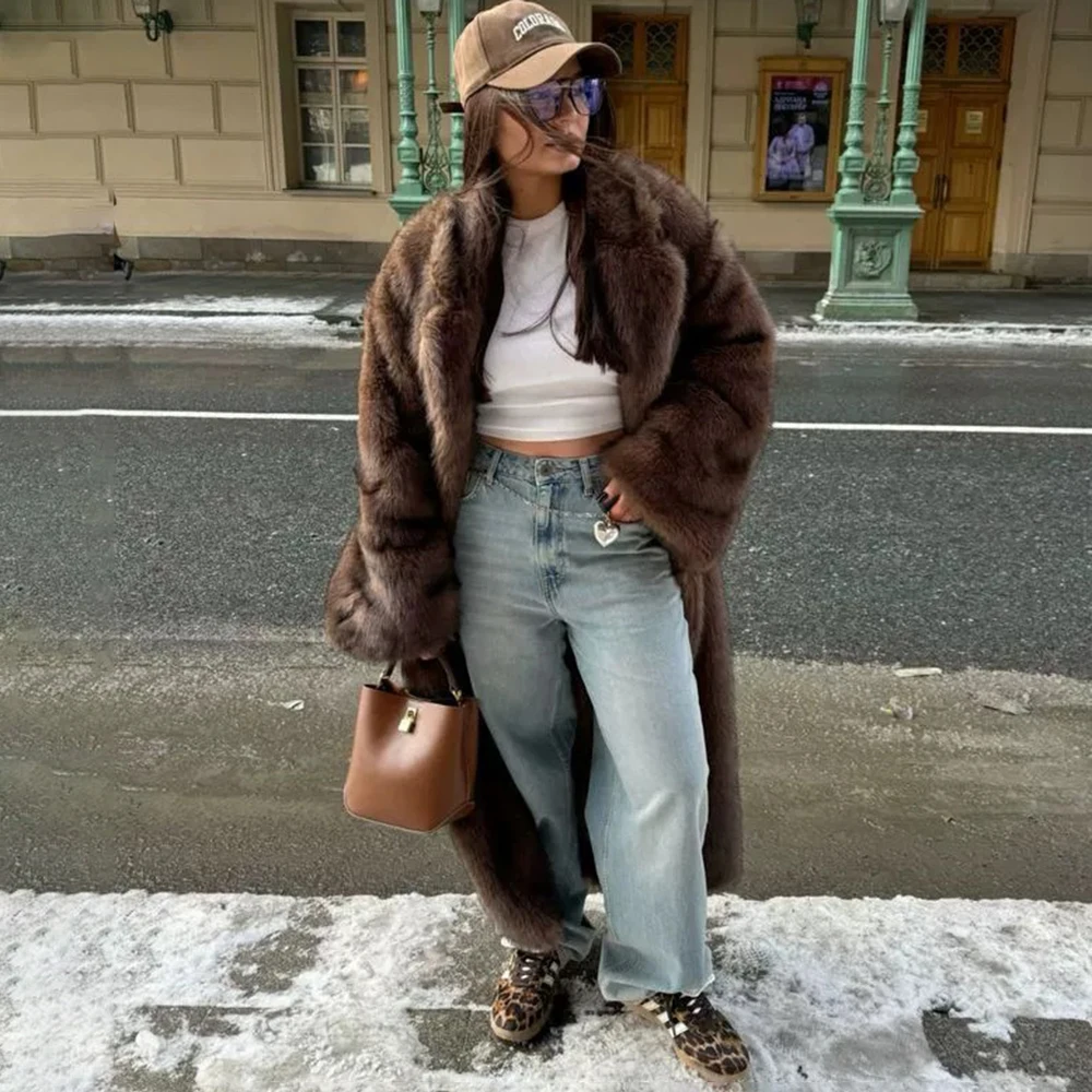 Tuularose Vintage Solid Women Faux Fur Coat Fashion Full Sleeve Cardigan Warm Fluffy Plush Overcoat Winter Lady Street Outerwear