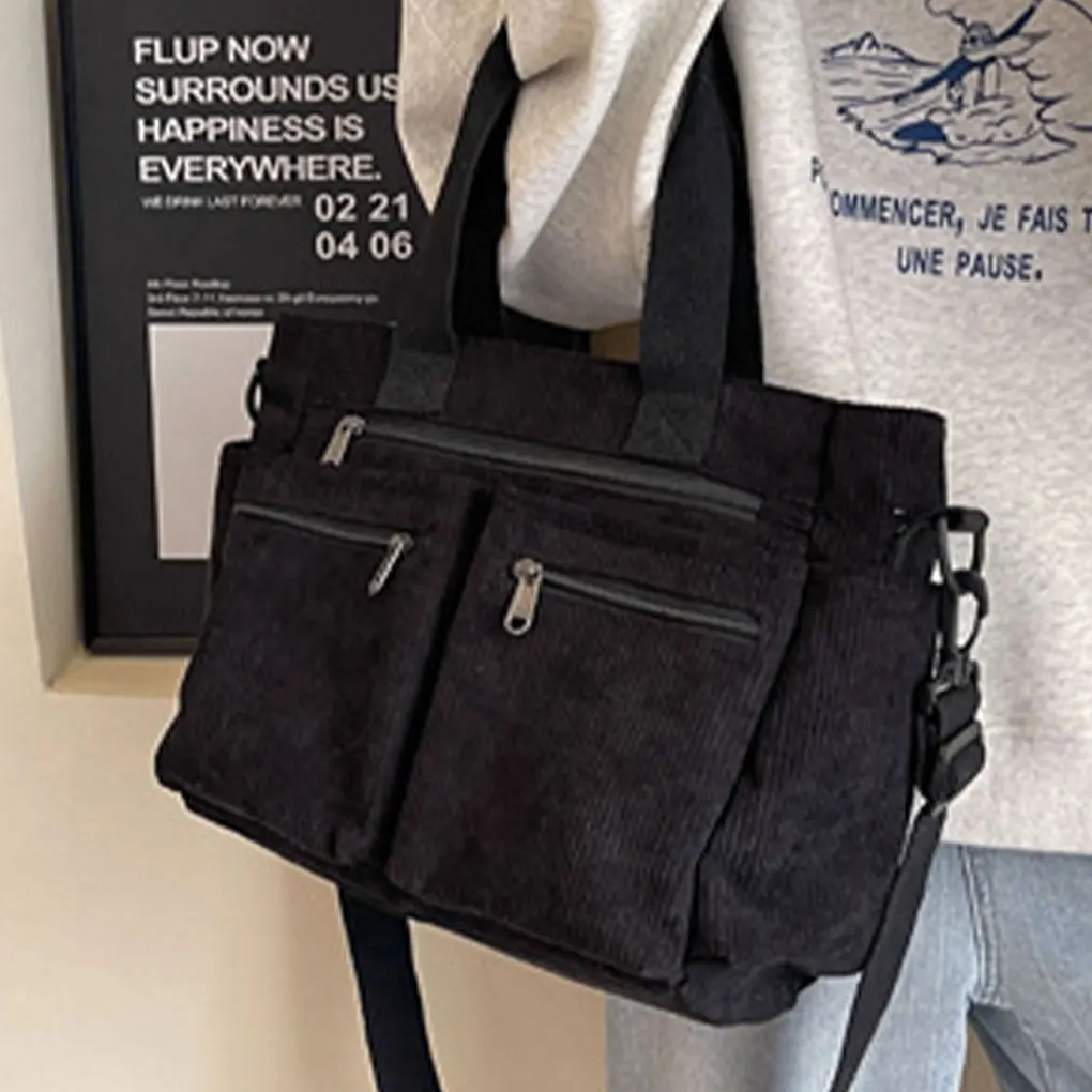 حقيبة كتف نسائية بسيطة من قماش سروال قصير عصري قابل للطي وسهلة الحمل وقابلة للطي وسهلة اللون باللون الأسود