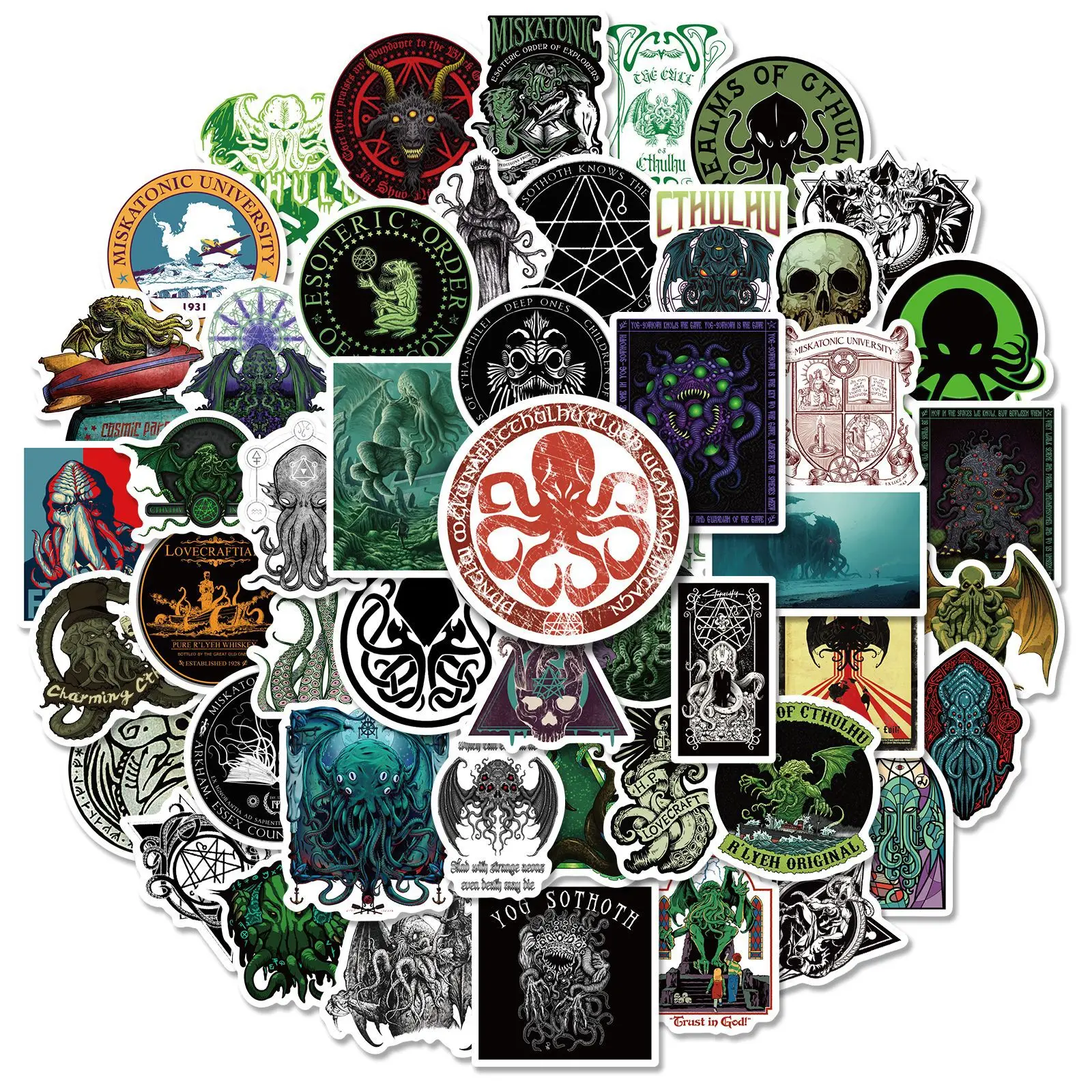 50PCS Cool Horror Great Cthulhu Graffiiti Stickers Suitcase Laptop Skateboard Phone Fridge Luggage Decal Cartoon Mythos Sticker