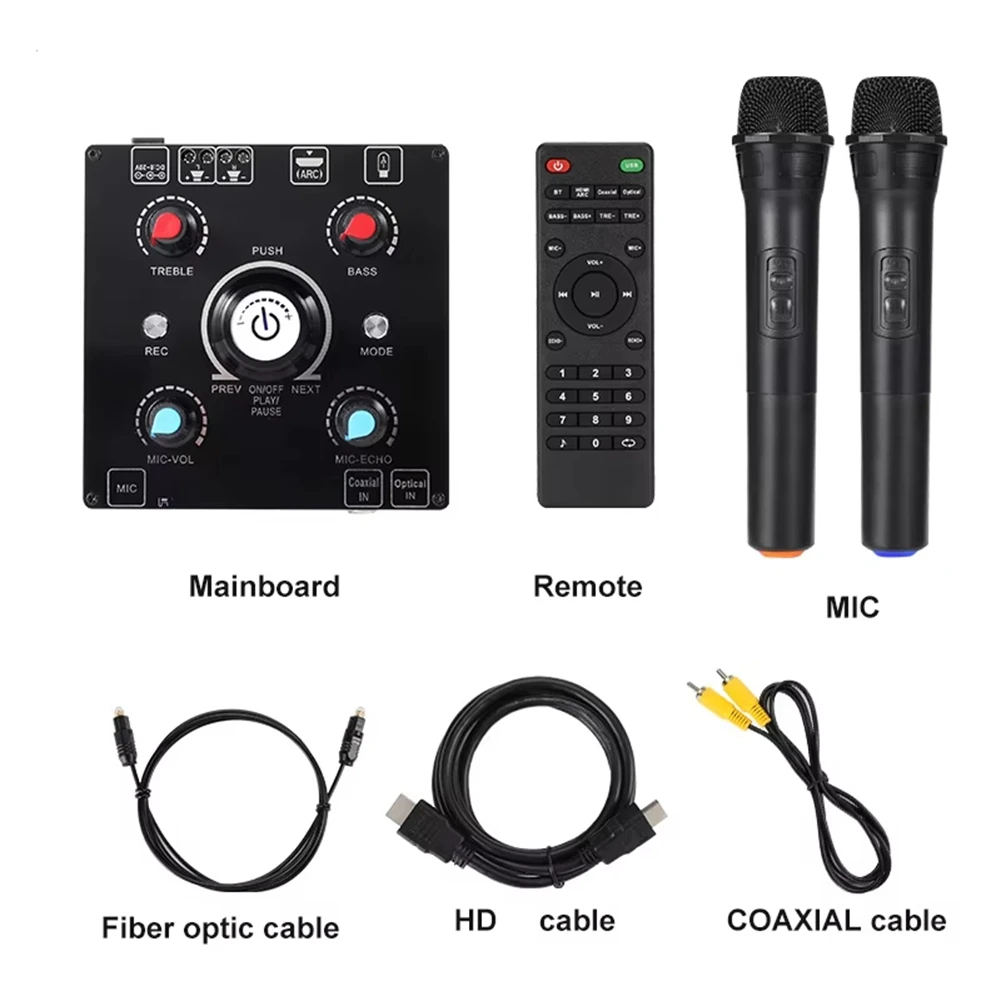 DTC5 Dual Microphone Karaoke Machine Bluetooth 5.0 Sound Power Amplifier Integrated Amp & U-Disk Player Home Audio Subwoofer