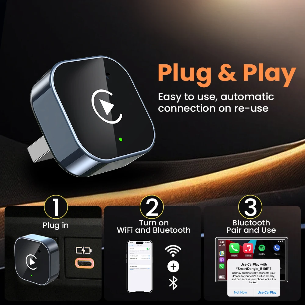 2in1 Wired to Wireless CarPlay Adapter Android Auto Dongle High-Quality Car Accessory Smart Box 5GHz WiFi For Audi Benz Toyota