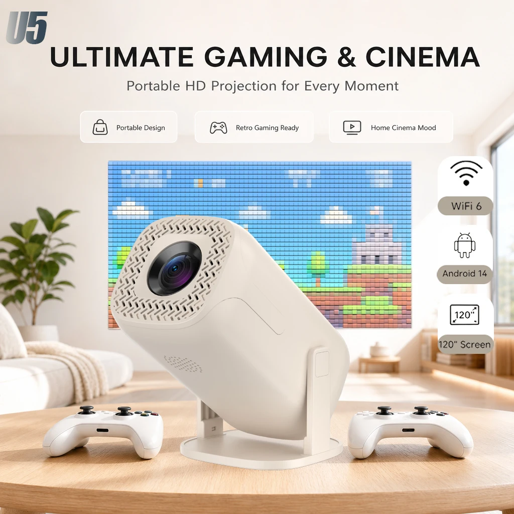 

Hot Sale Linglan 2026 New U5 Gaming Projector, 200 Lumens Portable 8K HD Android,Dual Band WiFi Bluetooth Home Theater,Free Ship