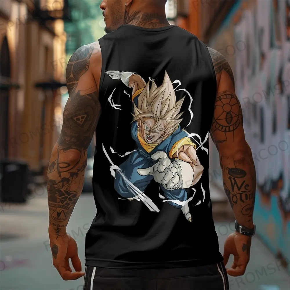 Herren Dragon Ball Vegito Super Saiyajin Fusion Grafik Muskel Tank Top Weiß Baumwolle Ärmelloses Shirt Streetwear Gym Workout