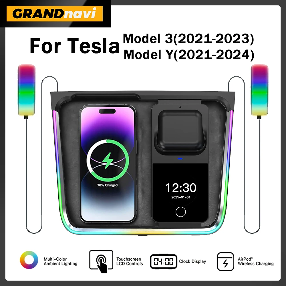 

Support AirPods iPhone Wireless Charger Accessories For Tesla Model 3 2021-2023 Model Y 2021-2024 Ambient Light 2 Footwell Light