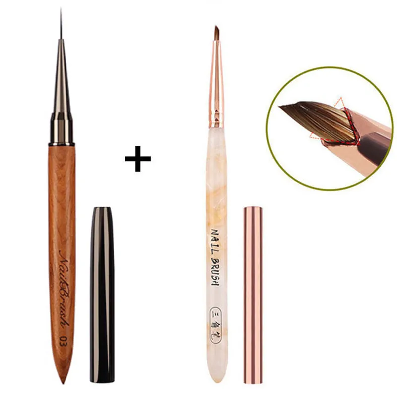 

Набор кистей для дизайна ногтей, 2 шт., треугольная кисть для подводки с лепестками, ручка для рисования ногтей, акриловые УФ-гелевые кисти, инструмент для маникюра с кристаллами