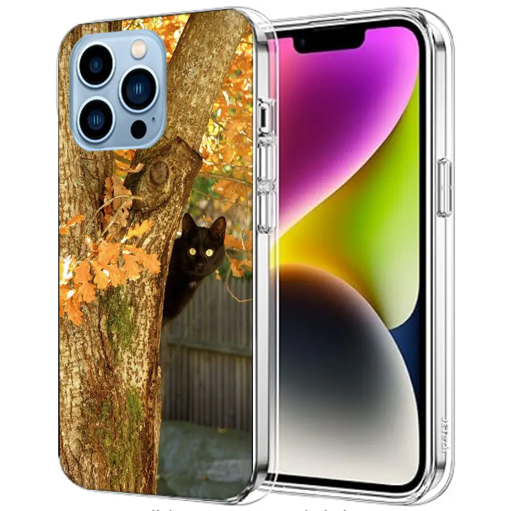 Autumn Maple Leaf Black Cat Clear For Apple iPhone 16 15 Pro Max Cover 14 Plus 13 12 Mini 11 Pro XR XS Max Phone Case Silicone T image 3