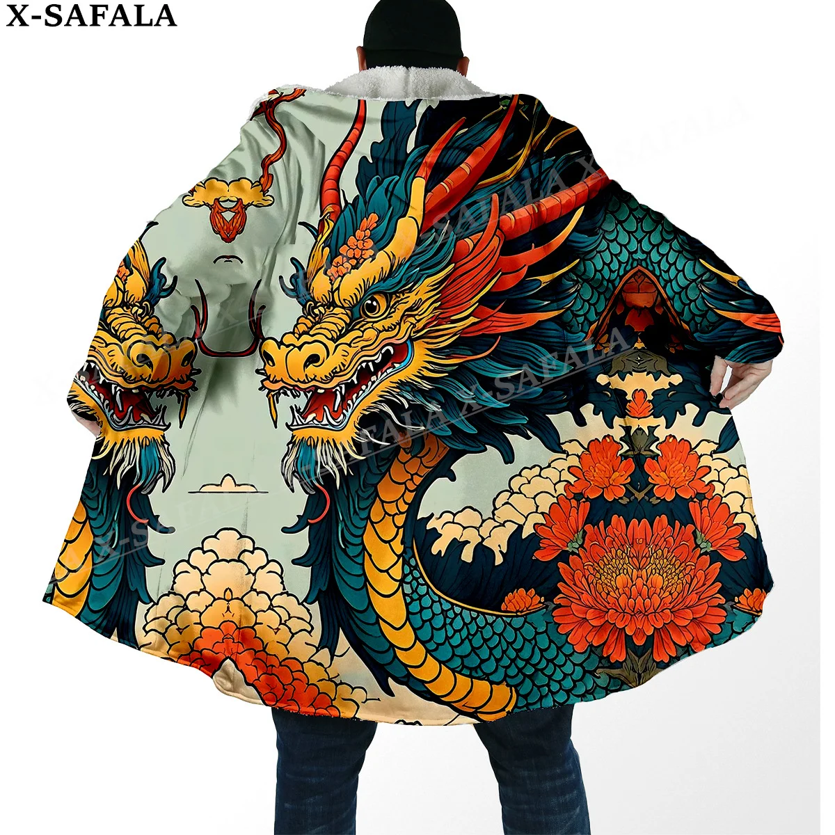 Mythology Dragon Yin And Yang Spirit Thick Warm Hooded Cloak Men Overcoat Coat Windproof Fleece Cape Robe Hooded Blanket-19