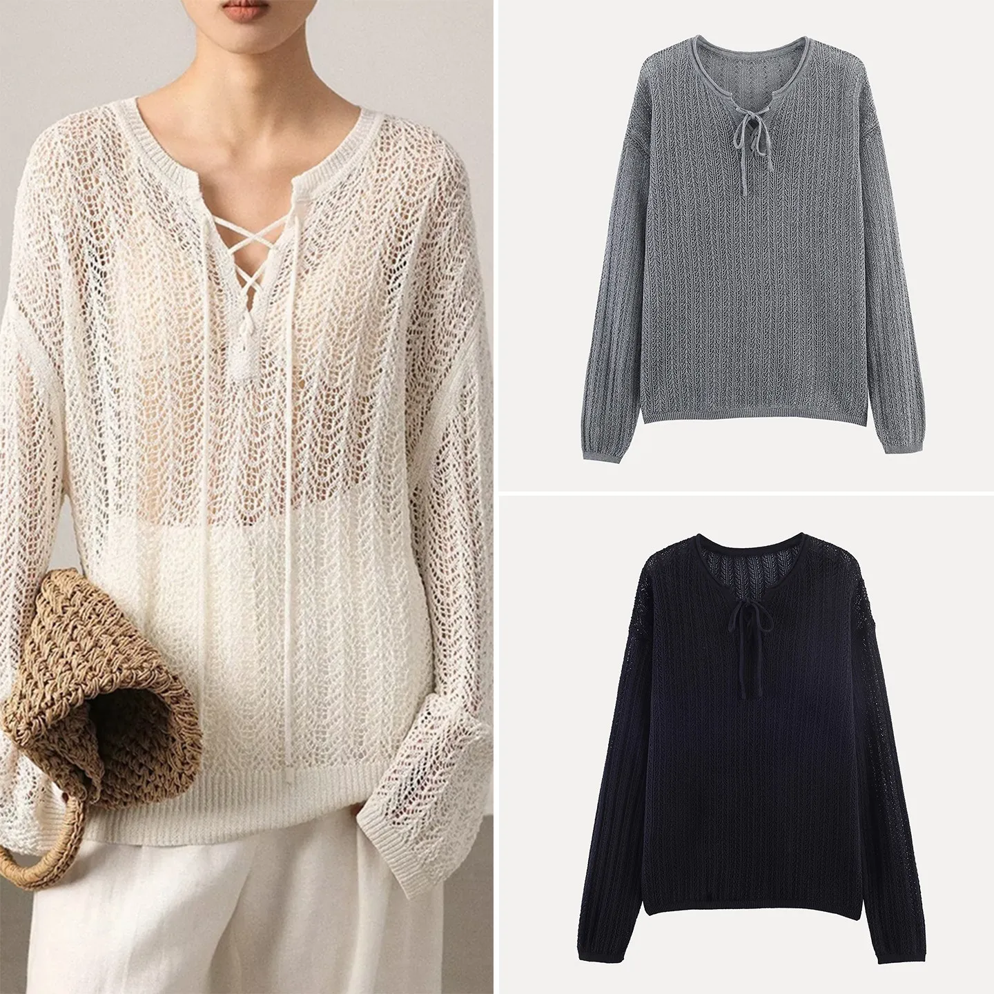 

Women's Loose Knitted V-Neck Belted Hollow out Top Spring 2026 Fashion Classic Style ZADATA Brand Thin Fabric Sleeveless