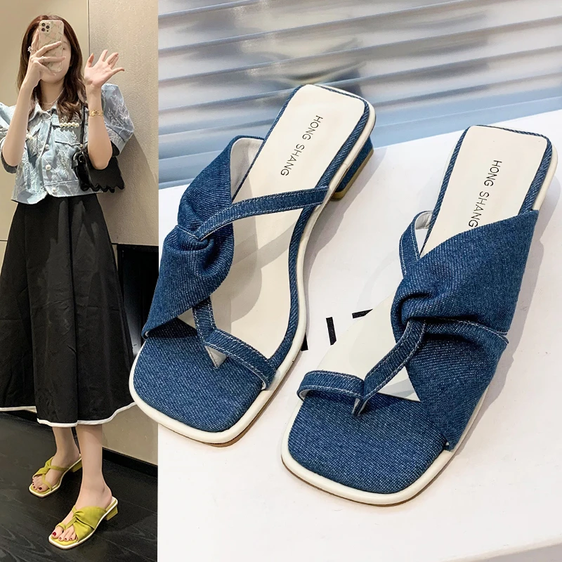 

Low-heel Set-toe Fashion Sandals Women's Summer 2022 New All-match Outerwear Net Red Ins Tide Casual Square Heel Half Slippers