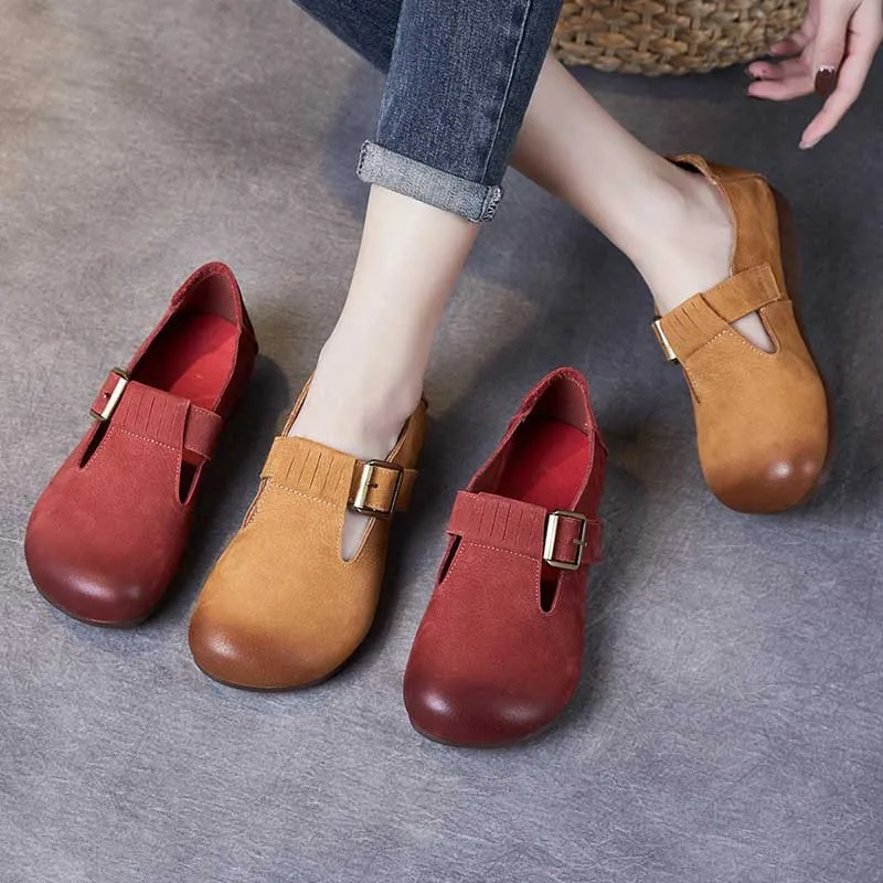 

Women Loafers Leather Flats Square Toe Red Shoes Women Retro Ballat Flats Handmade Genuine Leather Chinese Shoes Women 2023