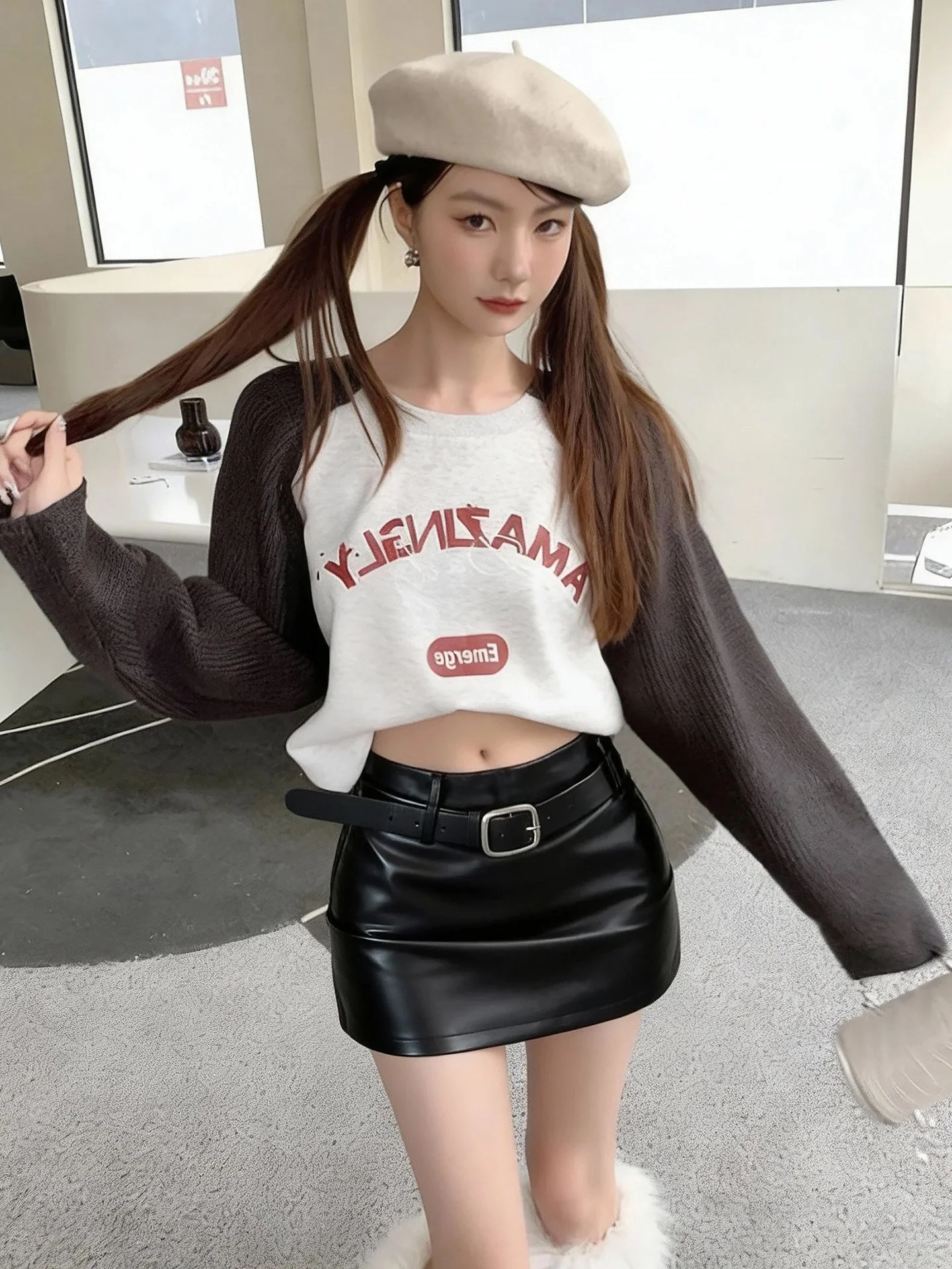 Black Low Waist PU Leather Tight  Skirt Women's Autumn Winter New Style Versatile Slimming Cool Short Bum Covering Skirt