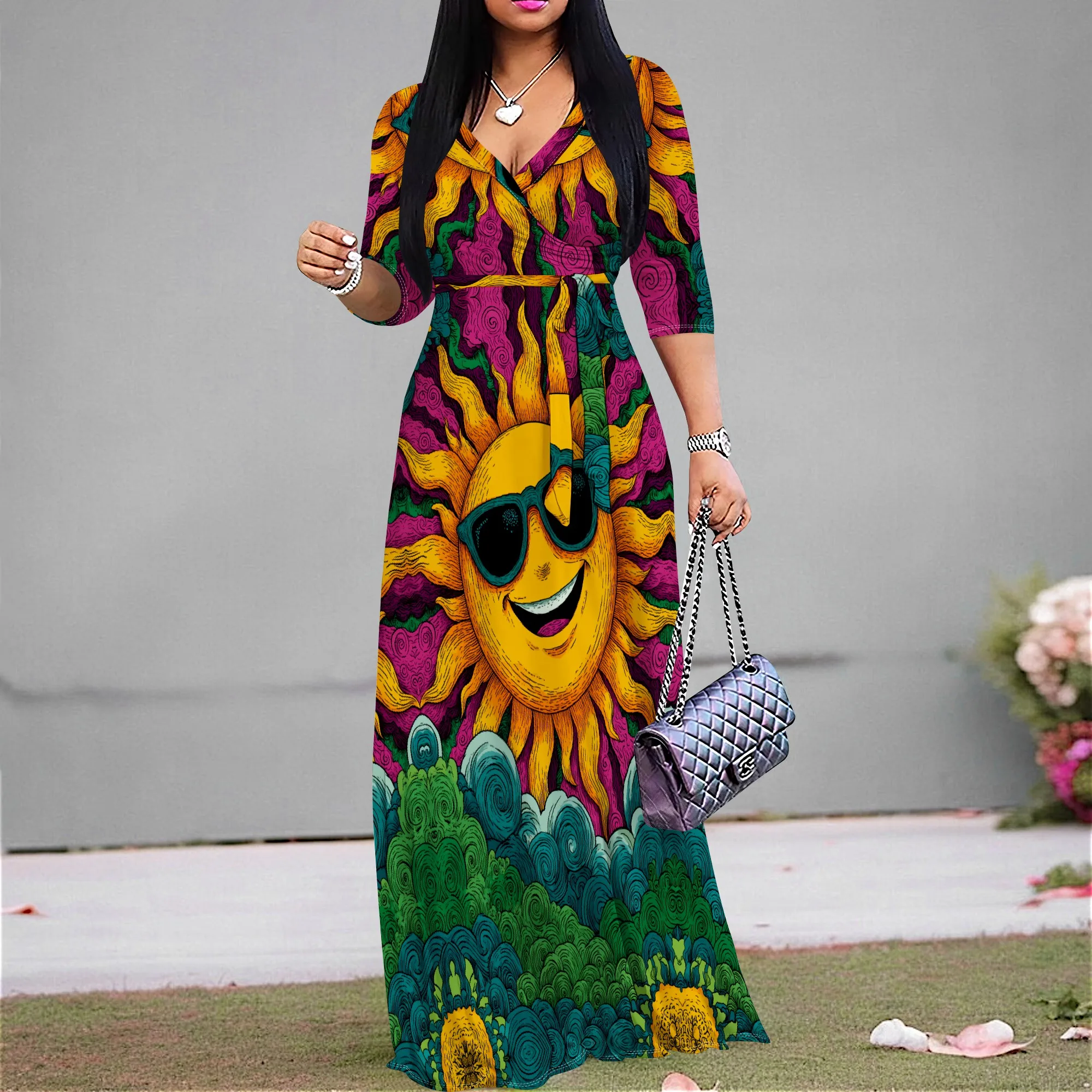 

Bold Graffiti Print Women's Wrap Maxi Dress – Vibrant & Stylish, Perfect for Street Fashion & Summer, Sizes S-3XL