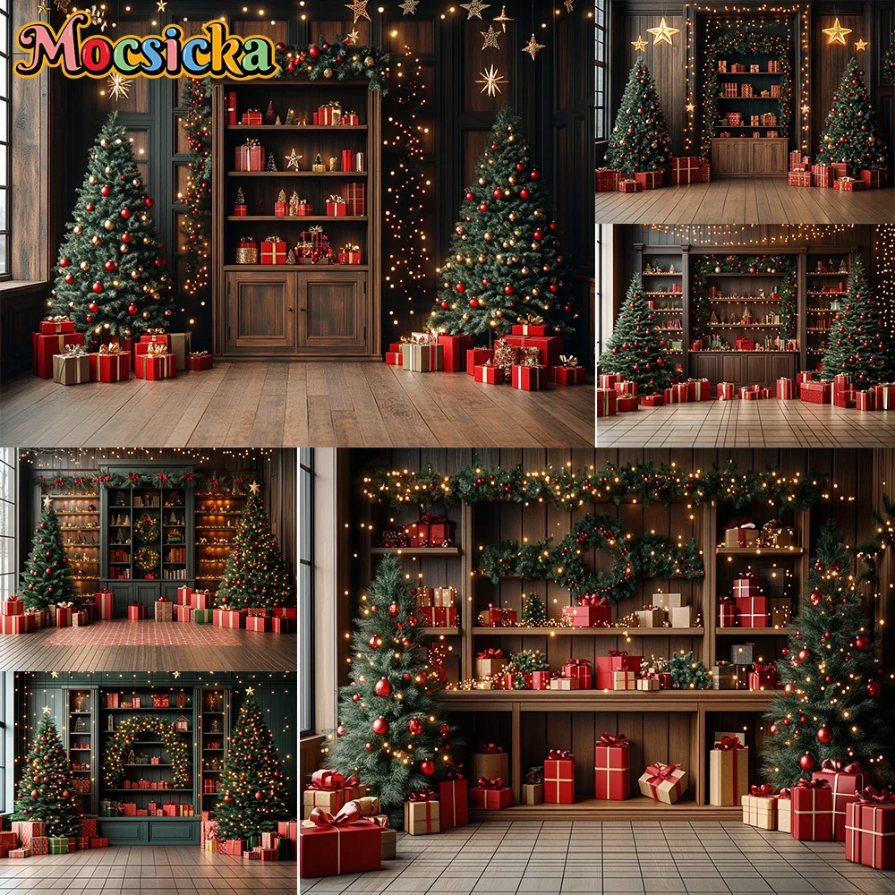 Mocsicka خلفيات للتصوير الفوتوغرافي هدية عيد الميلاد غرفة شجرة عيد الميلاد ديكورا عطلة الأسرة صورة خلفيات الصور للصور