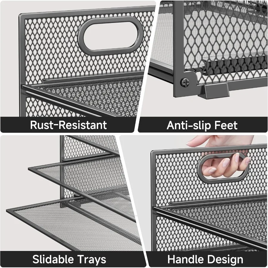6-poziomowy organizer na dokumenty z uchwytem, siatkowy, do efektywnego sortowania i przechowywania papierów w biurze lub domu, szary