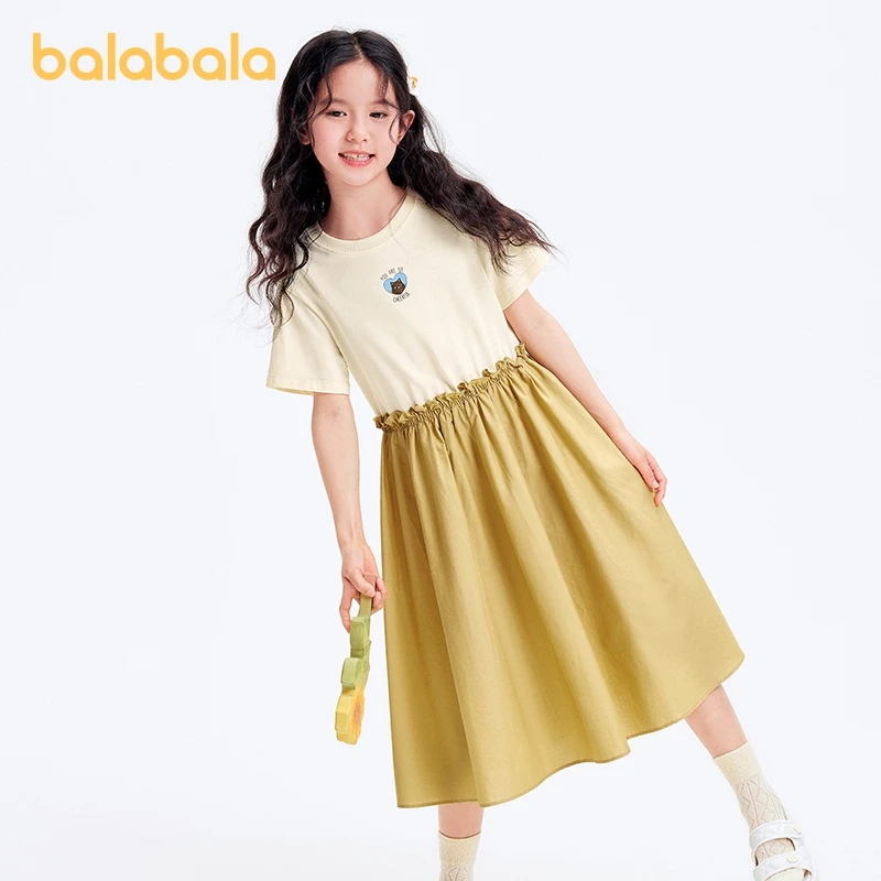 Balabala Dress Girls Wear Children Dress 2024 Summer New Preteen Two-piece Sweet Floral Stylish Dress