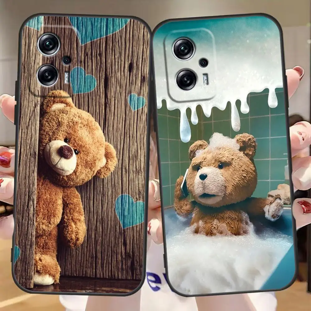 Naughty Cute T-Teddy Bear Phone Case For Redmi Note 13 12 12S 11 10 9T 9S 9 8 Pro 5G Silicone Case Funda Coque Shell Capa Cover