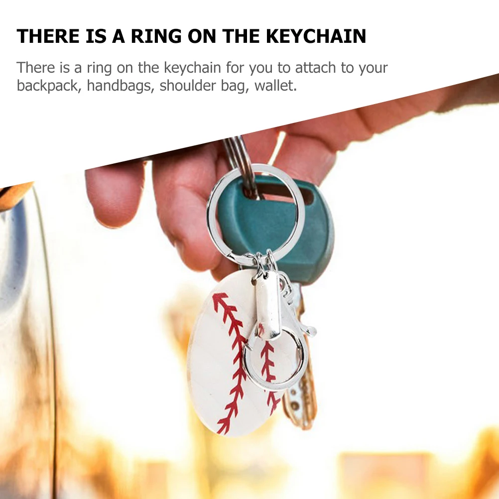 

6pcs Baseball Wood Chip Keychains Sports Party Favors Kids Keyring Gifts Bag Hanging Decoration Novel Design Souvenir