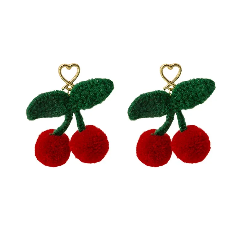 

Cute Cherry Plush Earrings for Women White Copper Needle Anti-Allergy New Product Promotion