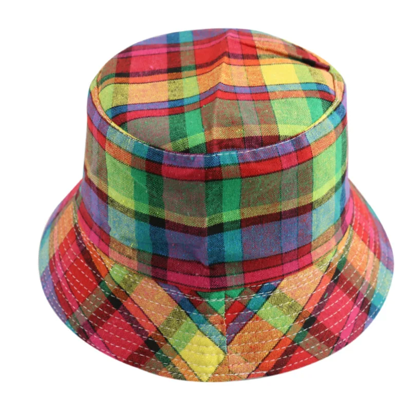 Womens Bucket Hat Beach Sun Hat for Sunmmer Travel Cotton Plaid Colorful Packable Banama Cap