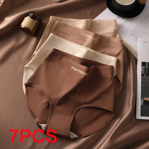 Imagen 1 del producto 7 Uds. Calzoncillos de cintura alta para mujer, ropa interior transpirable, lencería de talla grande, ropa interior Sexy de algodón puro, bragas Triangulares para mujer
