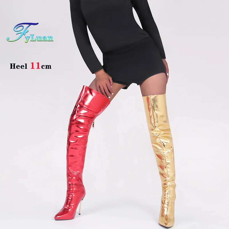 Fyluan Overknee Stiletto Stiefel Gold 3