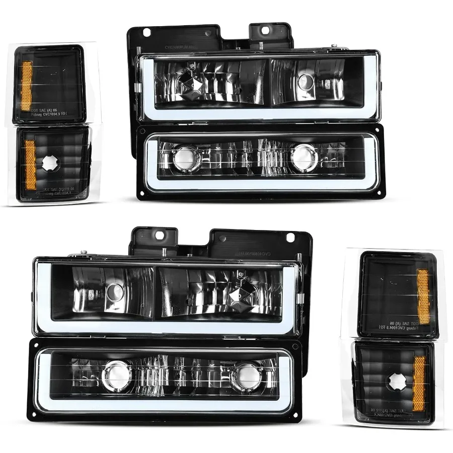 Conjunto de faróis LED DRL com luzes de canto para 19941999 Chevy C K 1500 2500 3500 Suburban Tahoe Visibilidade e Mod aprimorados