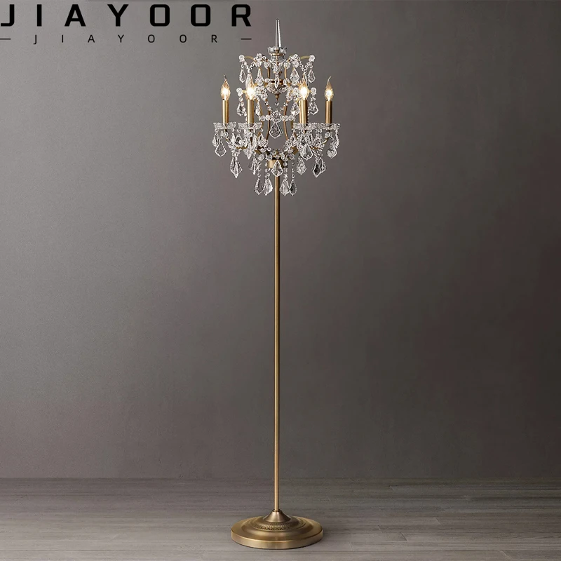 American Style Rural Retro LED Creative Industrial Style Iron And Crystal Floor Lamp Holder Brass Candle Floor Lamp Living Room