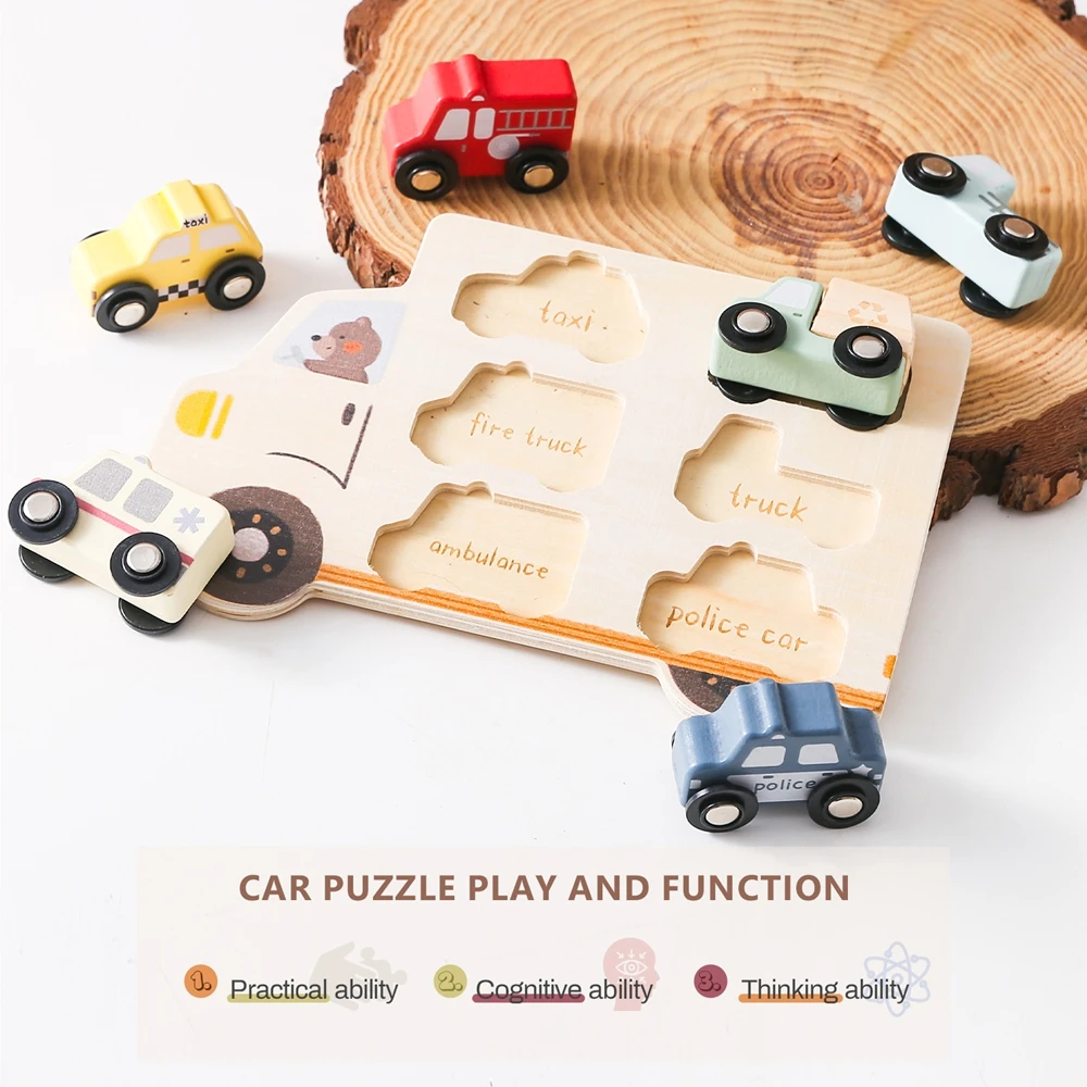 Crianças quebra-cabeças de madeira brinquedos do bebê montessori 3d quebra-cabeça brinquedos para bebês brinquedos educativos quebra-cabeça criança 2 anos carros jogo placa quebra-cabeça